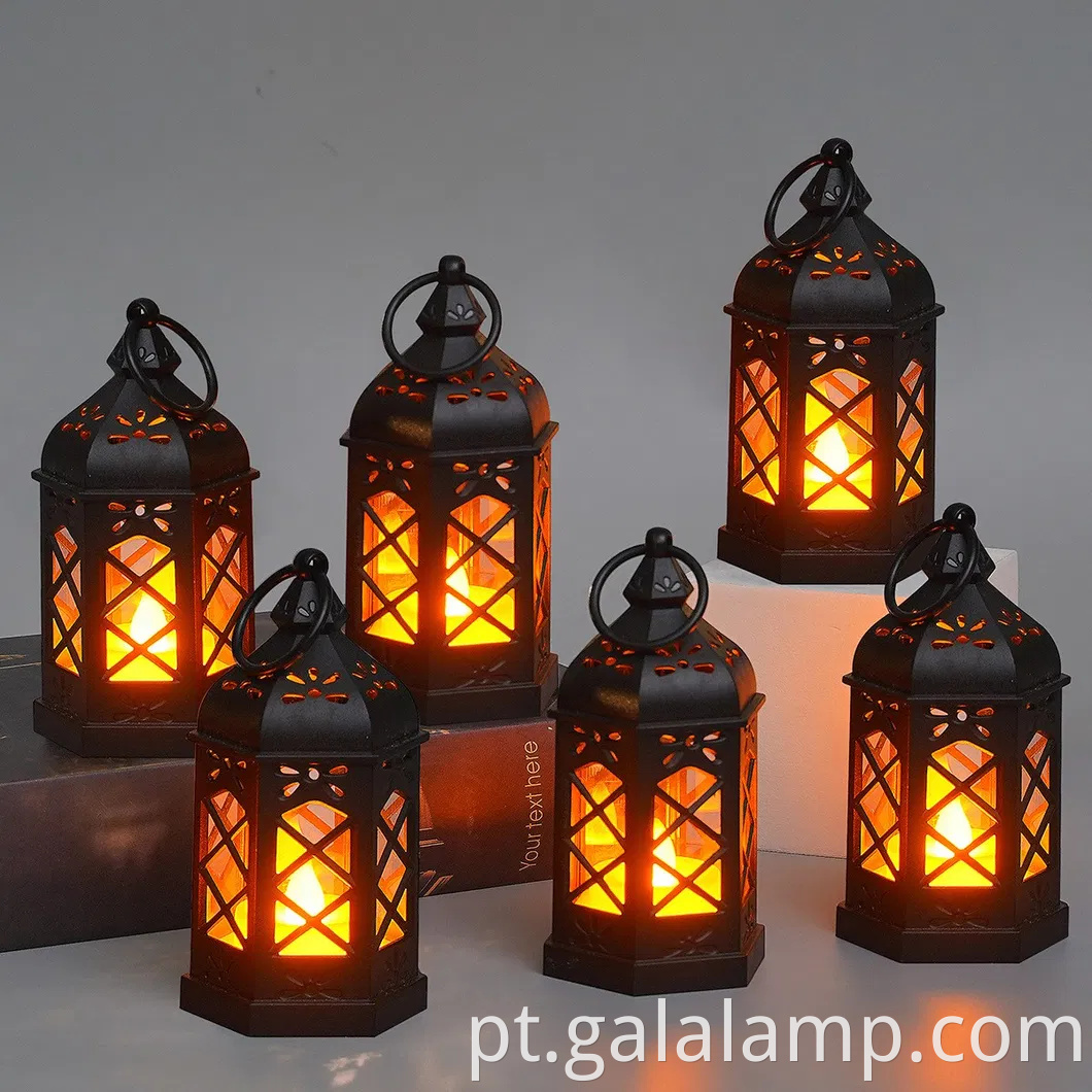 Lâmpada de vento retro mini hexagonal com luz LED branca quente